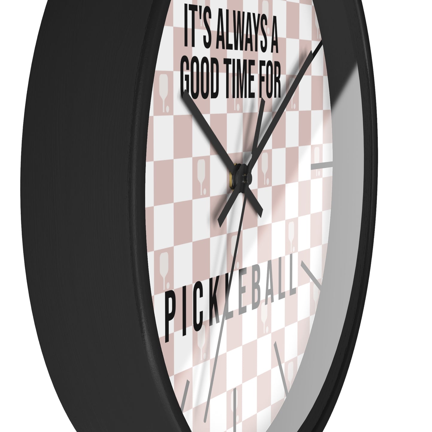 It's Always Time For Pickleball Rose Checkered Wall Clock