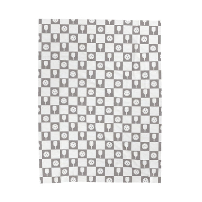 Gray Checkered Pickleball Velveteen Plush Blanket