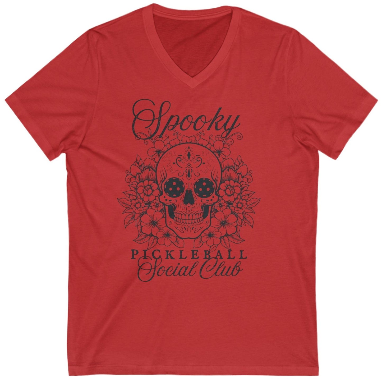 V-neck Spooky Pickleball Social Club Tee