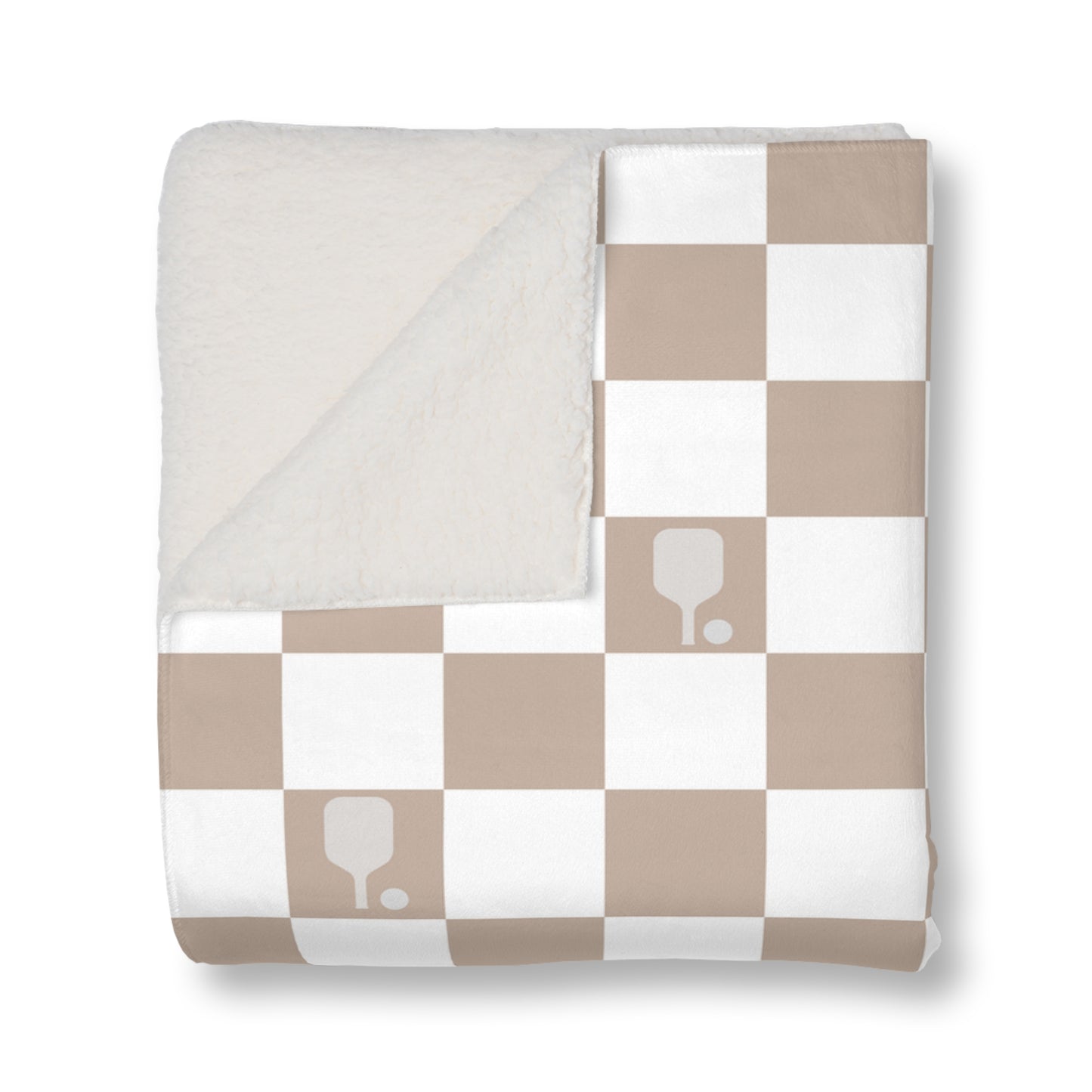 Tan Checkered Pickleball Sherpa Blanket