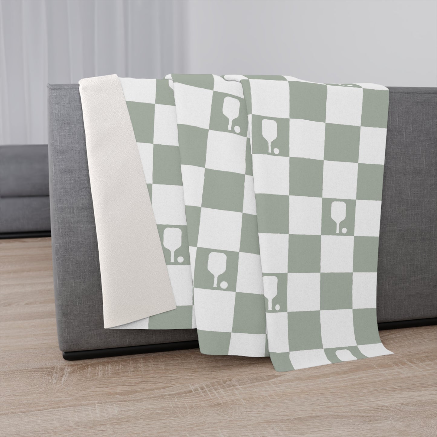 Sage Green Checkered Pickleball Sherpa Blanket