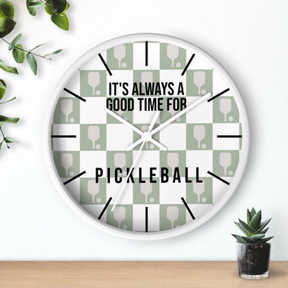 It's Always Time For Pickleball Sage Checkered Wall Clock