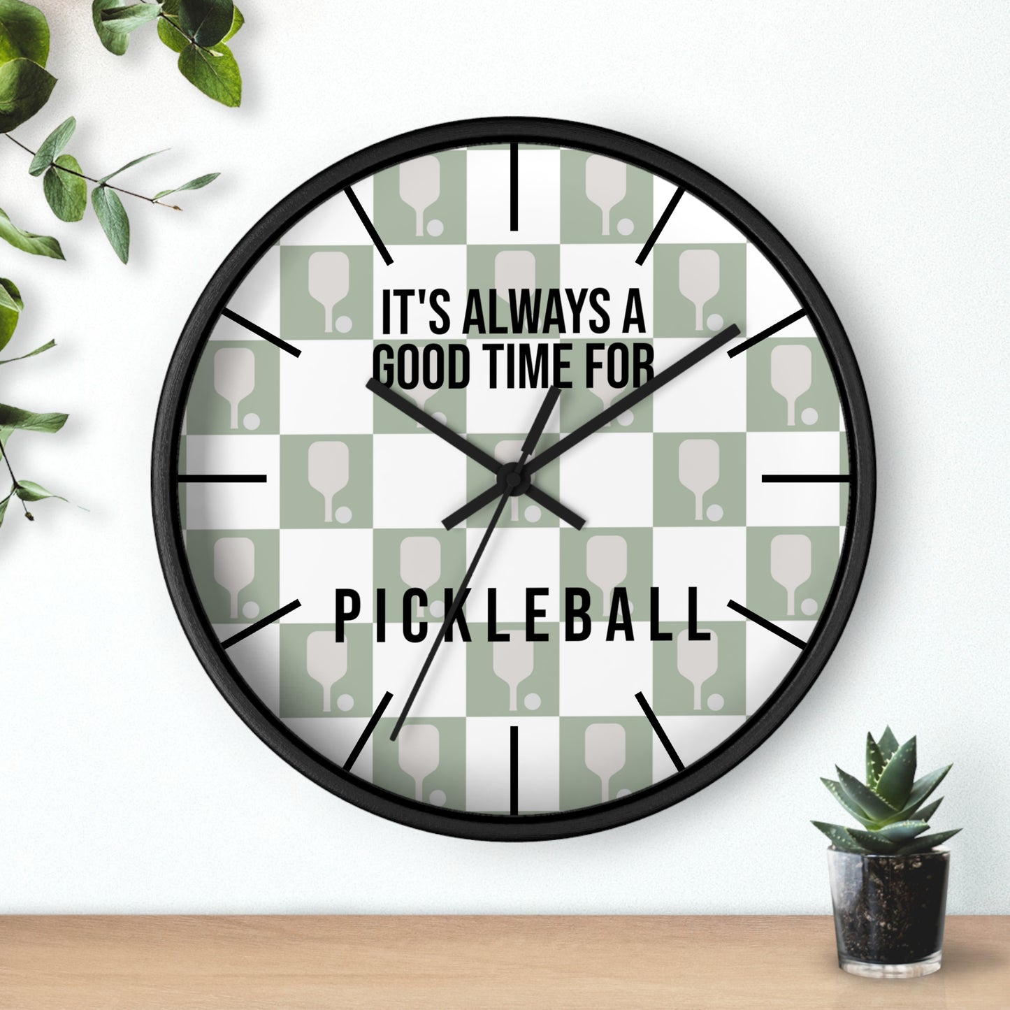 It's Always Time For Pickleball Sage Checkered Wall Clock