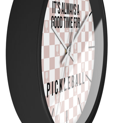 It's Always Time For Pickleball Rose Checkered Wall Clock