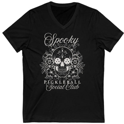 V-neck Spooky Pickleball Social Club Tee