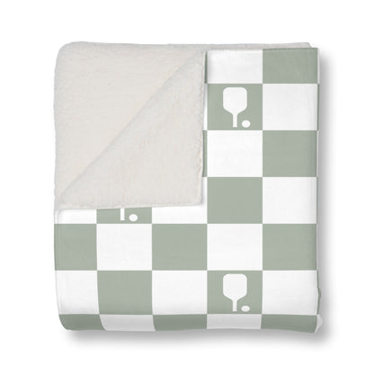 Sage Green Checkered Pickleball Sherpa Blanket