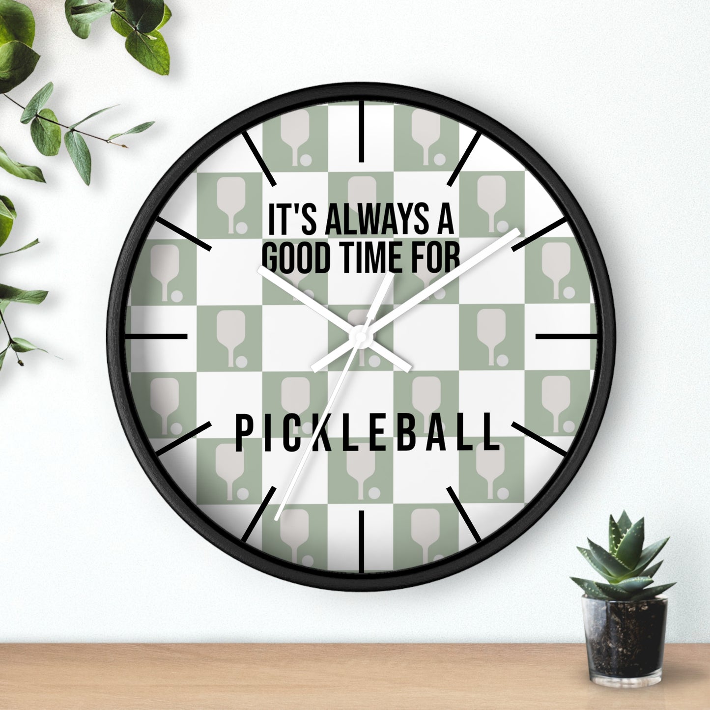 It's Always Time For Pickleball Sage Checkered Wall Clock