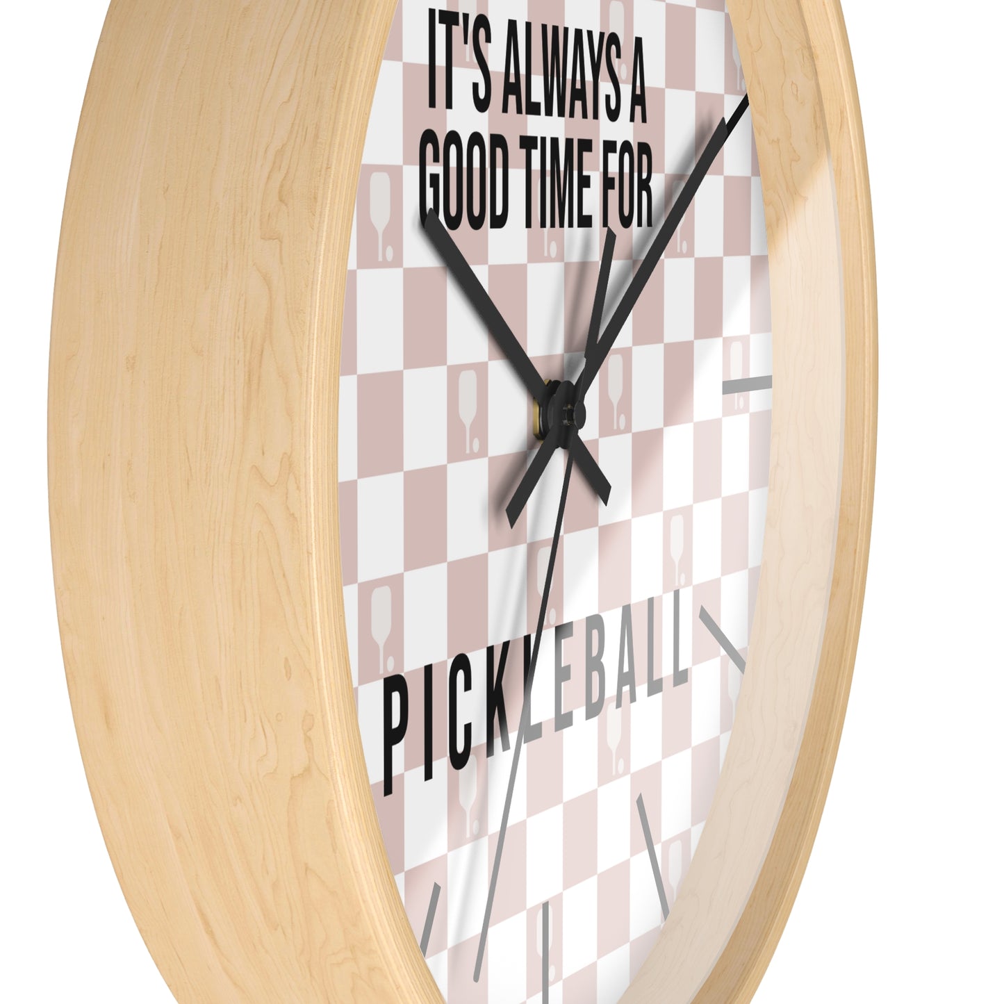 It's Always Time For Pickleball Rose Checkered Wall Clock