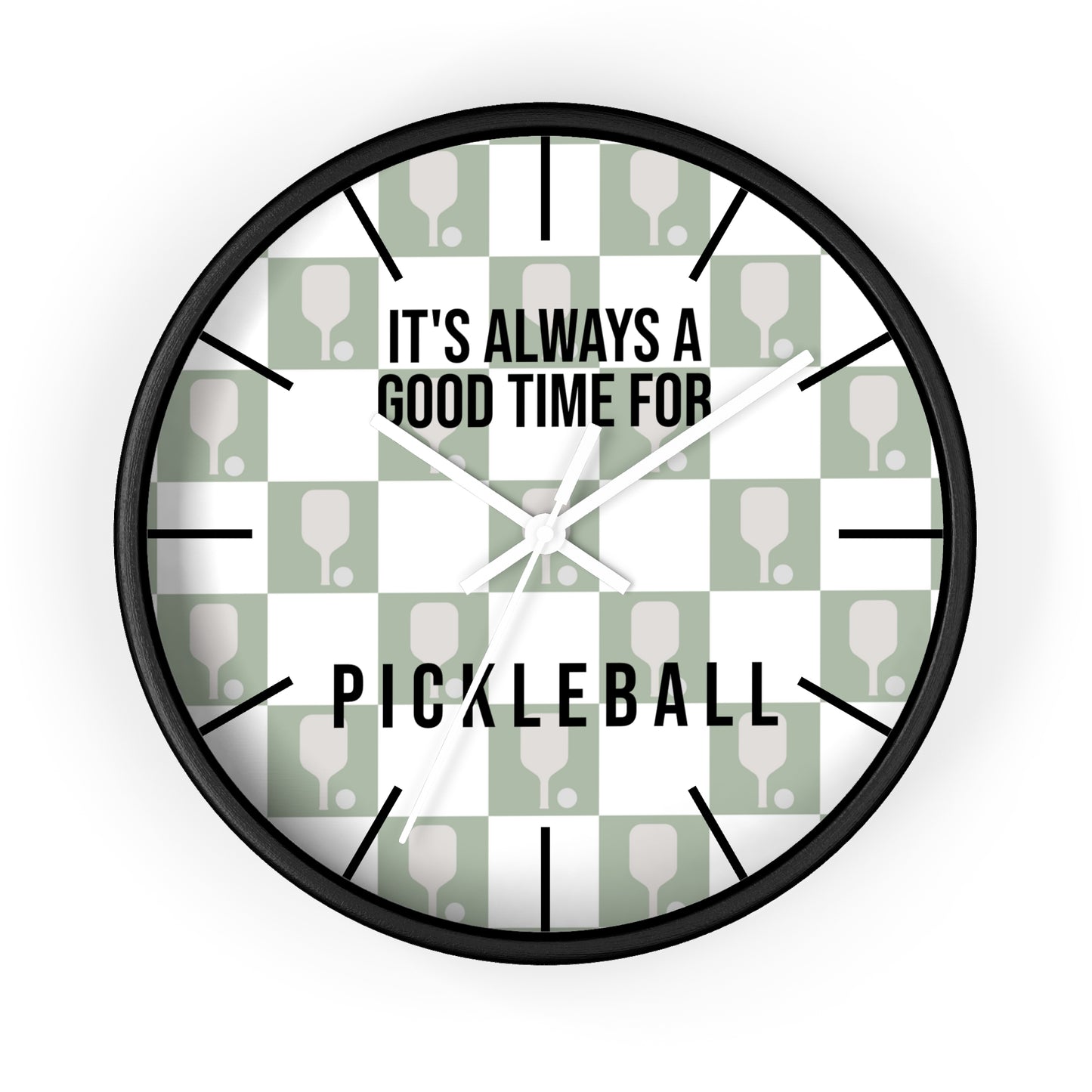 It's Always Time For Pickleball Sage Checkered Wall Clock