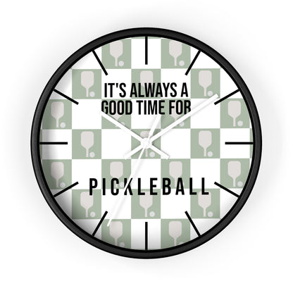 It's Always Time For Pickleball Sage Checkered Wall Clock