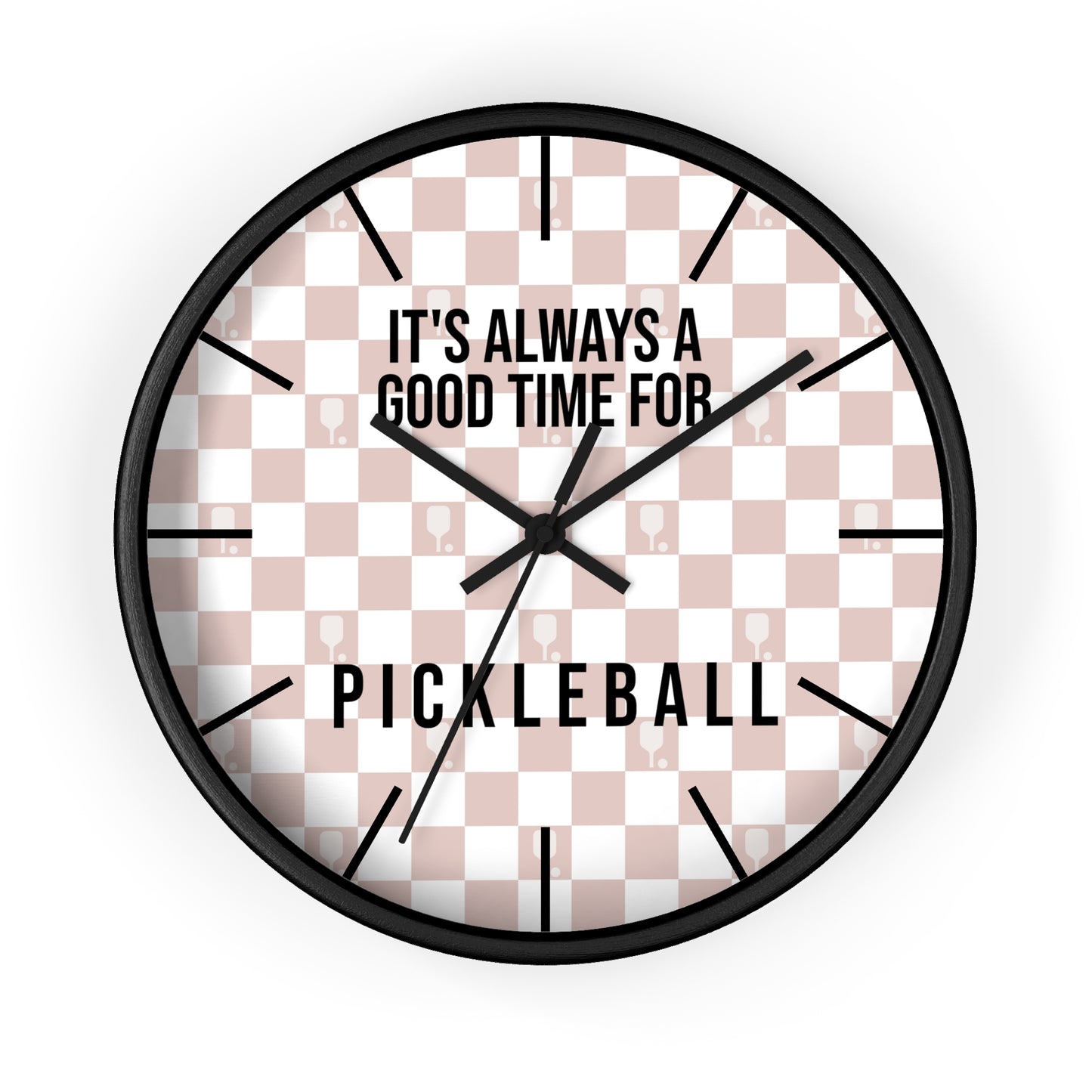 It's Always Time For Pickleball Rose Checkered Wall Clock