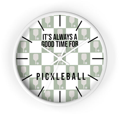 It's Always Time For Pickleball Sage Checkered Wall Clock