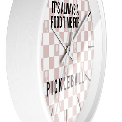 It's Always Time For Pickleball Rose Checkered Wall Clock