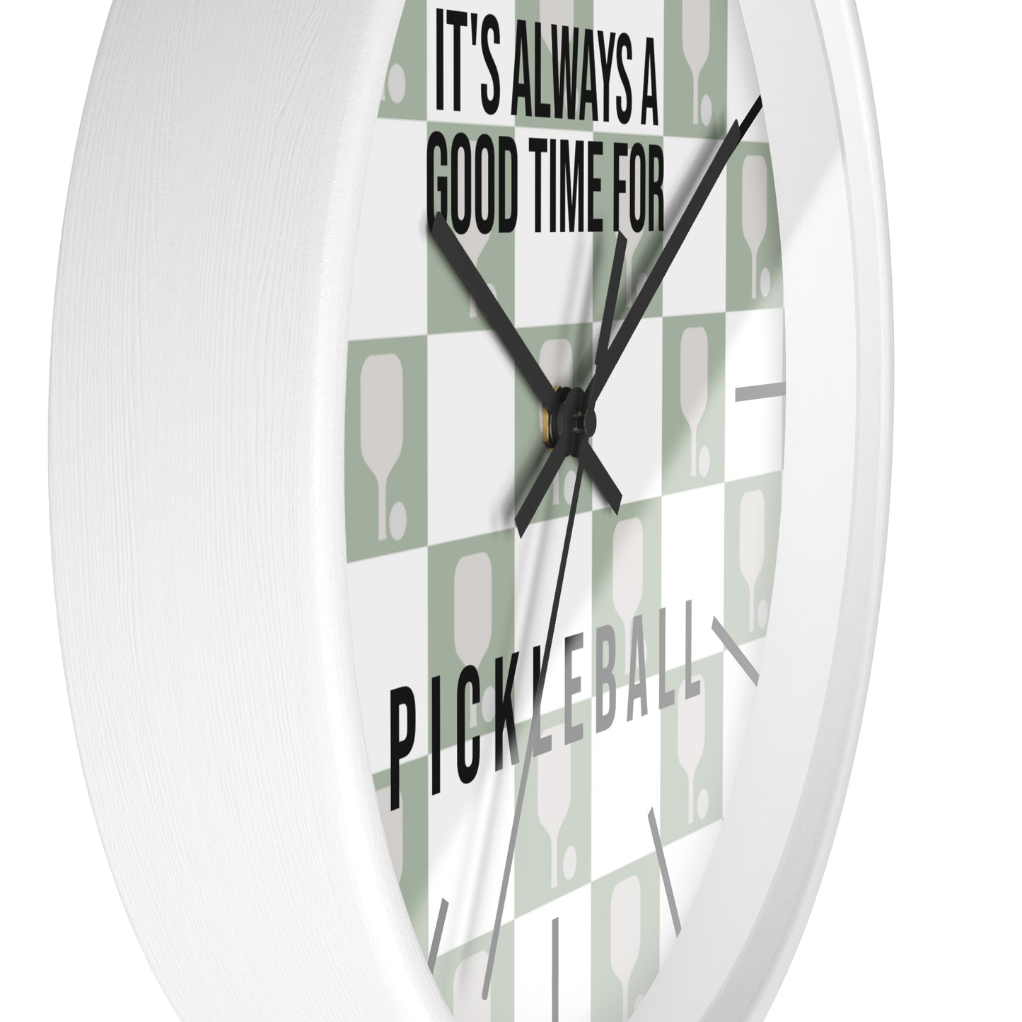 It's Always Time For Pickleball Sage Checkered Wall Clock