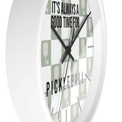 It's Always Time For Pickleball Sage Checkered Wall Clock