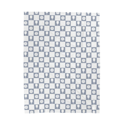 Blue Checkered Pickleball Velveteen Plush Blanket