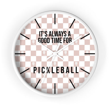 It's Always Time For Pickleball Rose Checkered Wall Clock