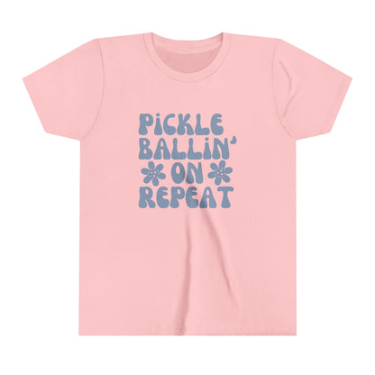 Pickleballin' On Repeat Youth Cotton Short Sleeve Tee