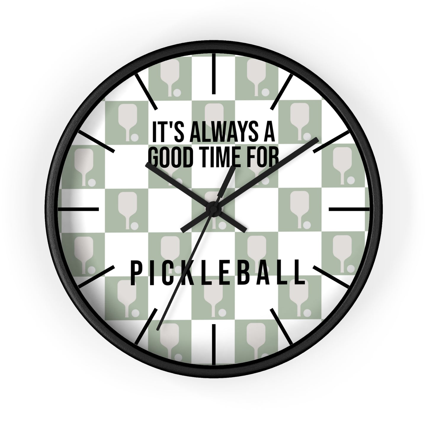 It's Always Time For Pickleball Sage Checkered Wall Clock