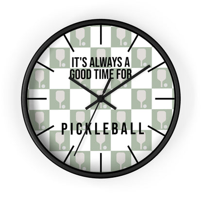 It's Always Time For Pickleball Sage Checkered Wall Clock