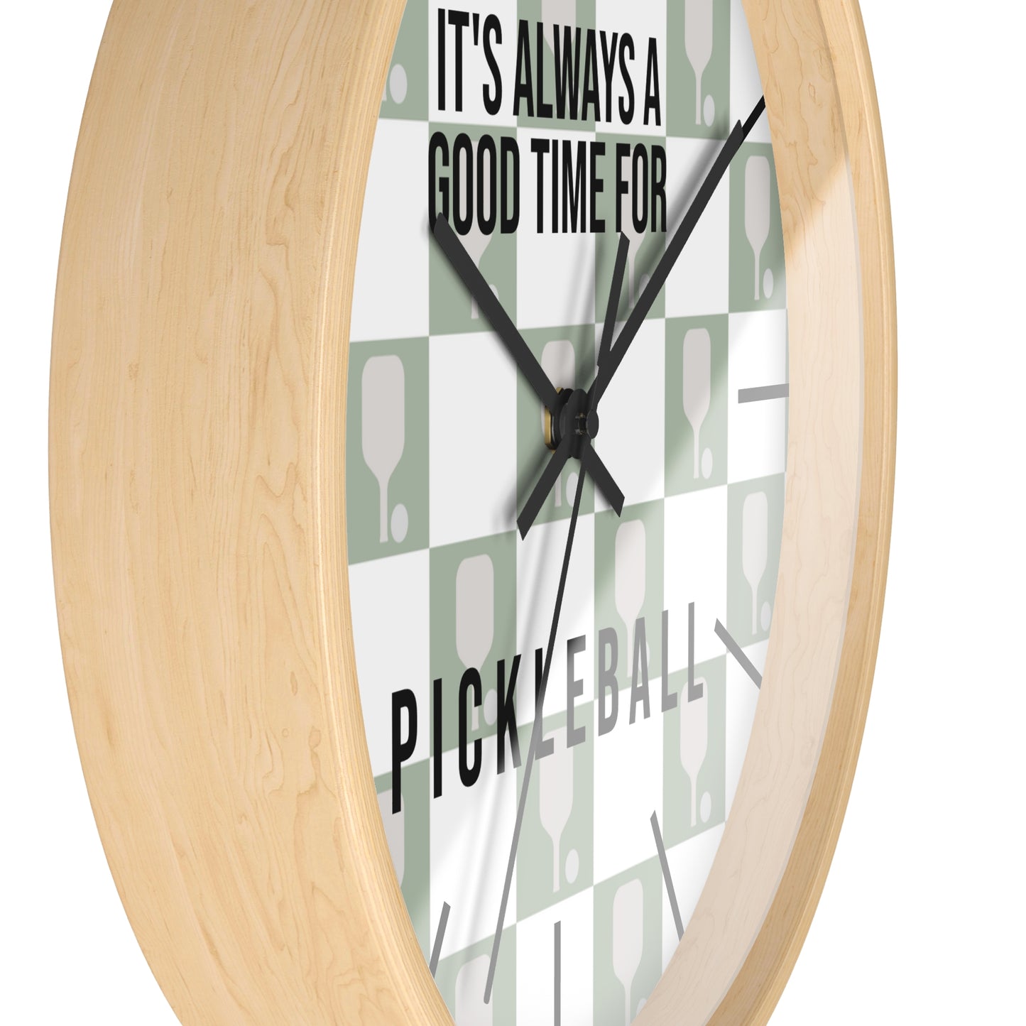 It's Always Time For Pickleball Sage Checkered Wall Clock