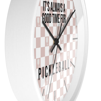 It's Always Time For Pickleball Rose Checkered Wall Clock