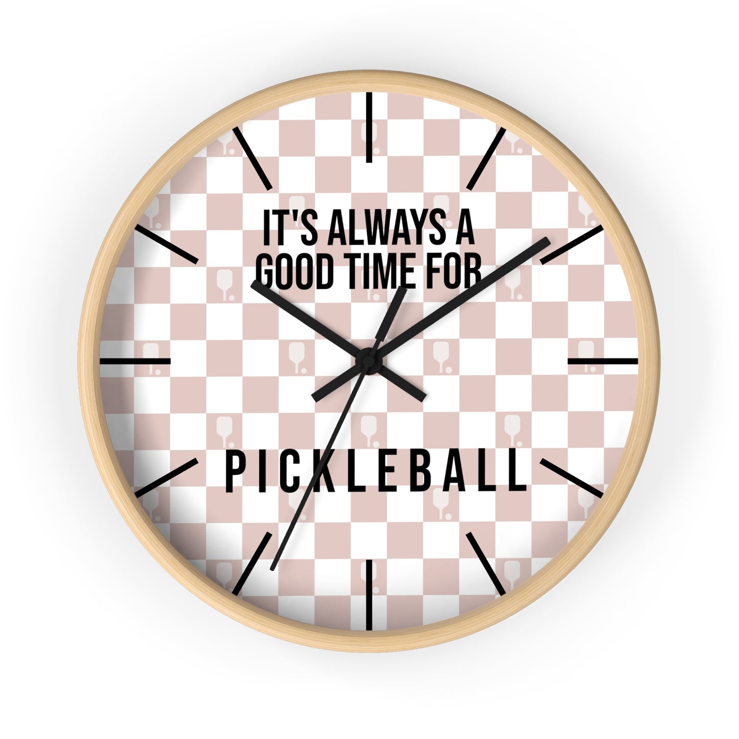 It's Always Time For Pickleball Rose Checkered Wall Clock