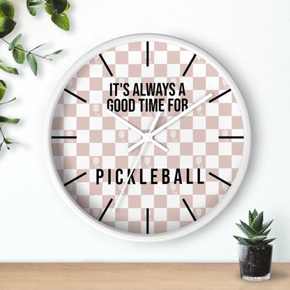 It's Always Time For Pickleball Rose Checkered Wall Clock