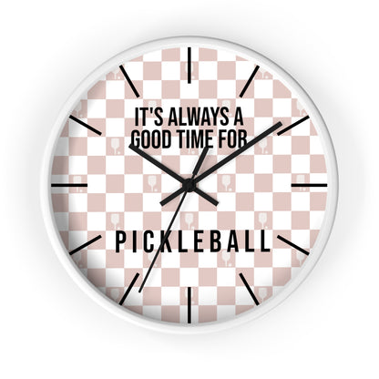 It's Always Time For Pickleball Rose Checkered Wall Clock