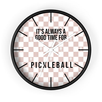 It's Always Time For Pickleball Rose Checkered Wall Clock