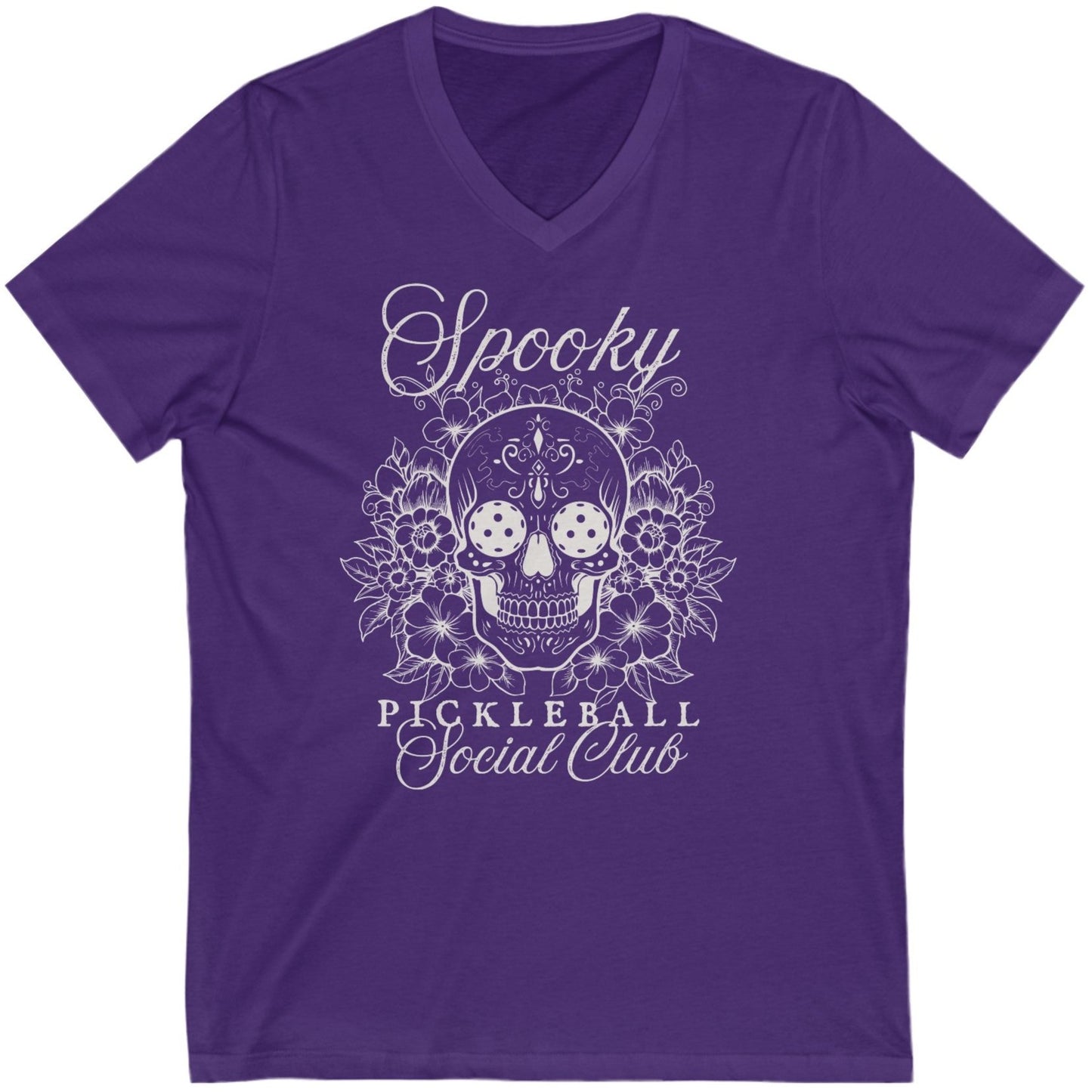 V-neck Spooky Pickleball Social Club Tee