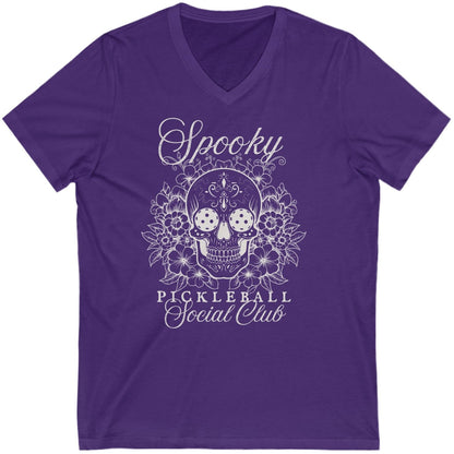 V-neck Spooky Pickleball Social Club Tee