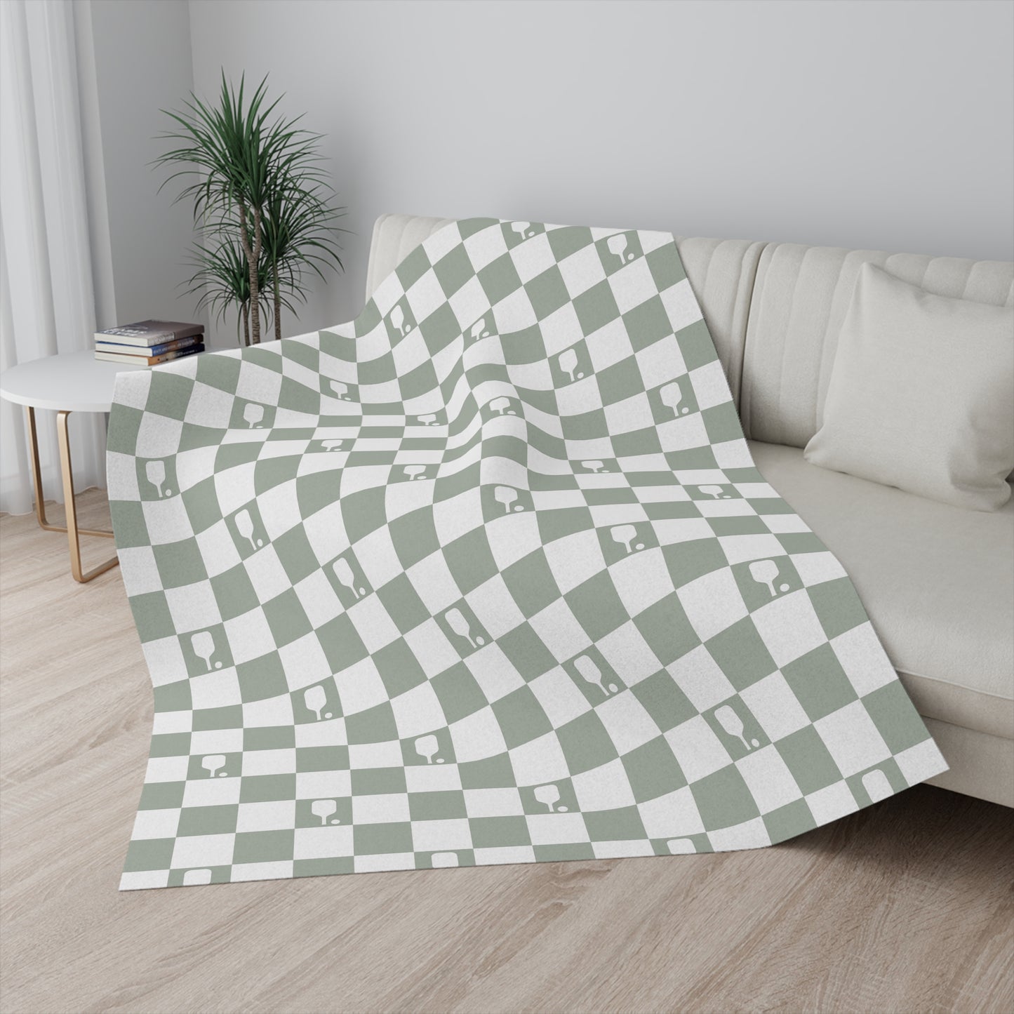 Sage Green Checkered Pickleball Sherpa Blanket