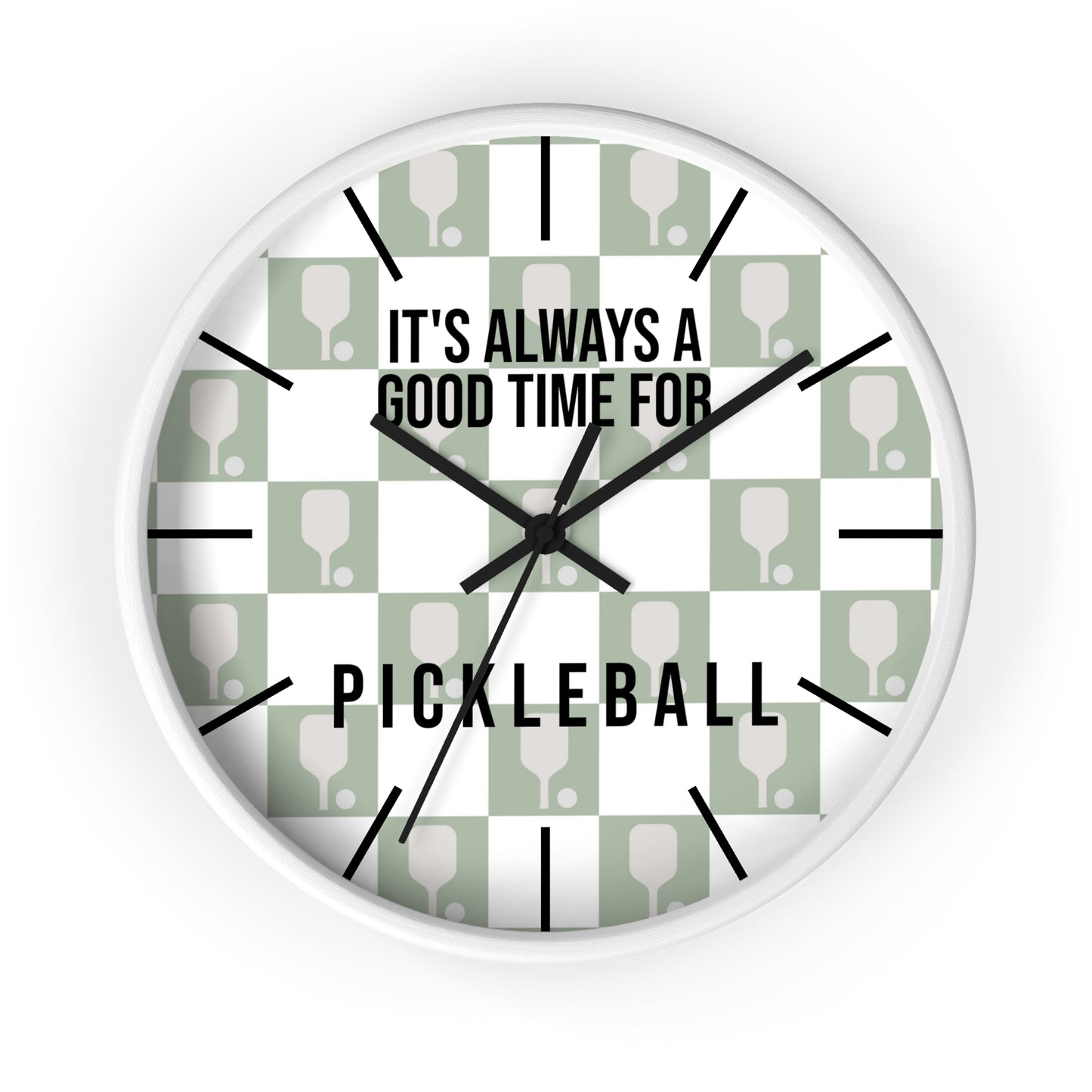 It's Always Time For Pickleball Sage Checkered Wall Clock