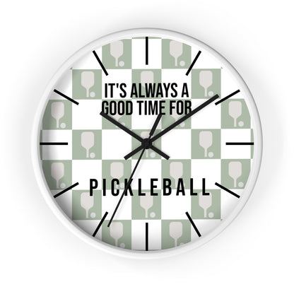 It's Always Time For Pickleball Sage Checkered Wall Clock