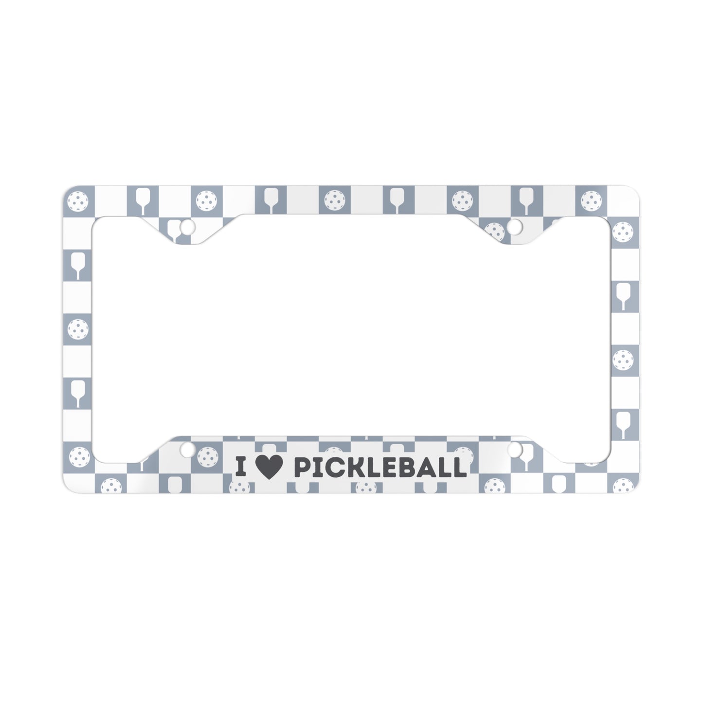 I Heart Pickleball Blue Checkered License Plate Frame