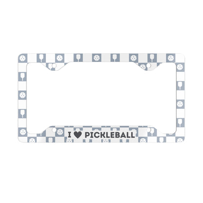 I Heart Pickleball Blue Checkered License Plate Frame