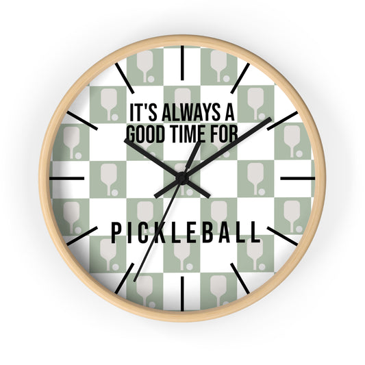 It's Always Time For Pickleball Sage Checkered Wall Clock