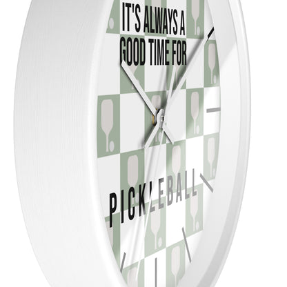 It's Always Time For Pickleball Sage Checkered Wall Clock