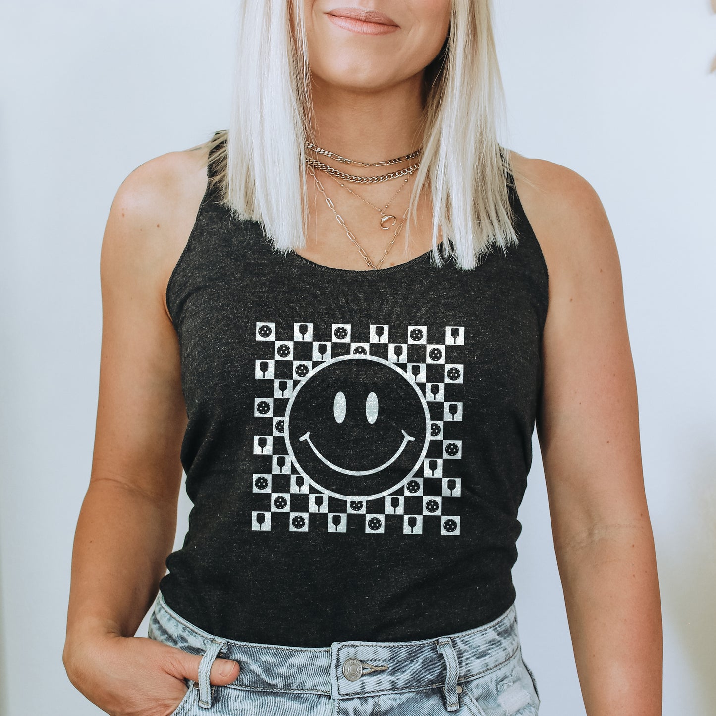 Women's Positive Pickleball Smiley Tri-Blend Racerback Tank