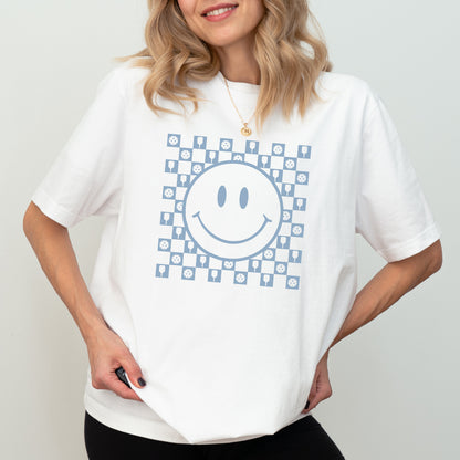 Smiley Checkered Cotton Unisex T-Shirt