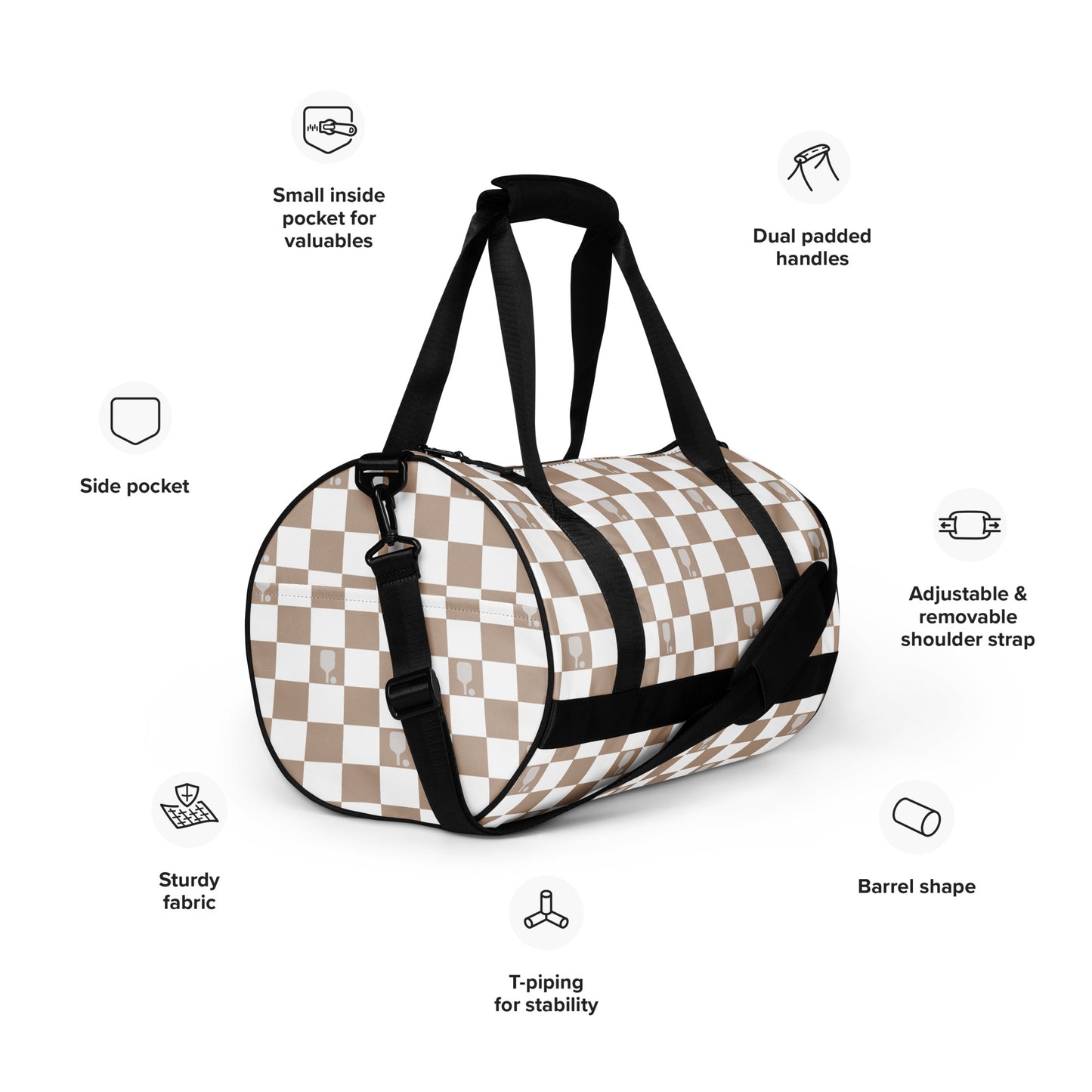 Tan Pickleball Checkered Paddle Bag