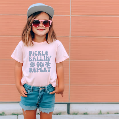 Pickleballin' On Repeat Youth Cotton Short Sleeve Tee