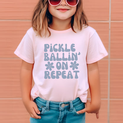 Pickleballin' On Repeat Youth Cotton Short Sleeve Tee